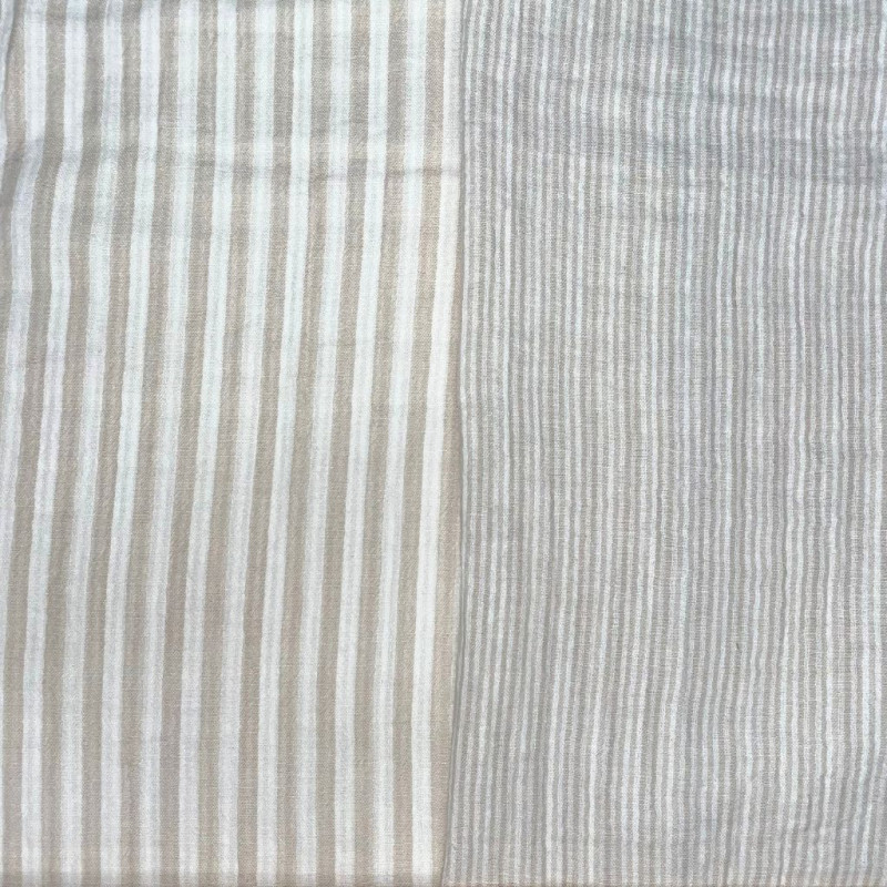Gasa doble teñida en hilo STRIPES Guijarro / Blanco roto